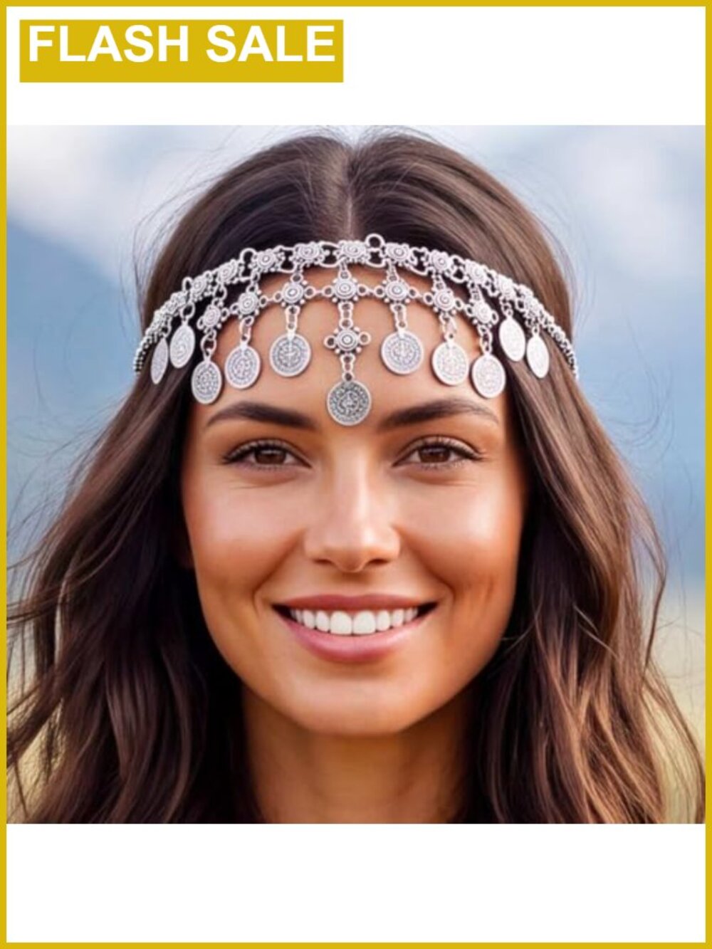 Silver Alloy Coin Head Chain Boho Headband Costume Gypsy Accessory Adjustable